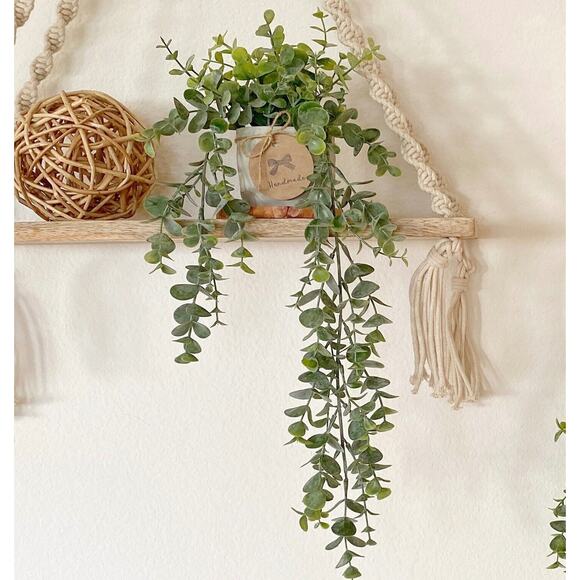 2x Hanging Faux Eucalyptus Plant in Handmade Concrete Pot - Picture 5 of 8